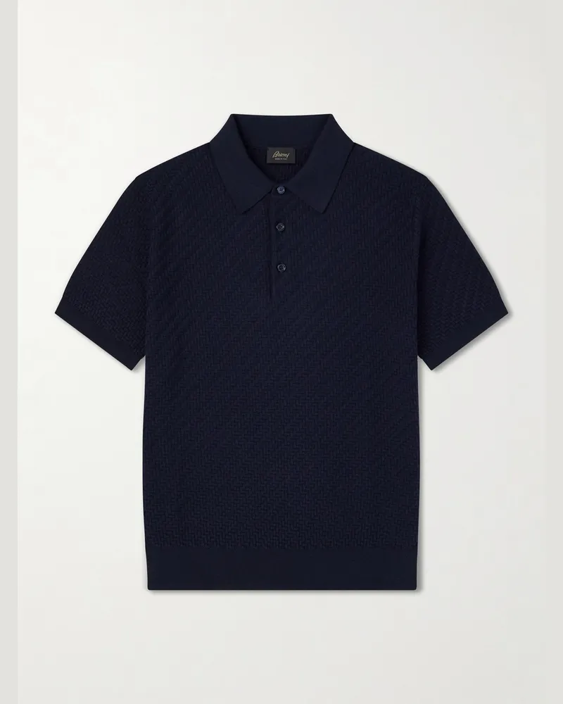 Brioni Cotton, Silk and Cashmere-Blend Polo Shirt Blue
