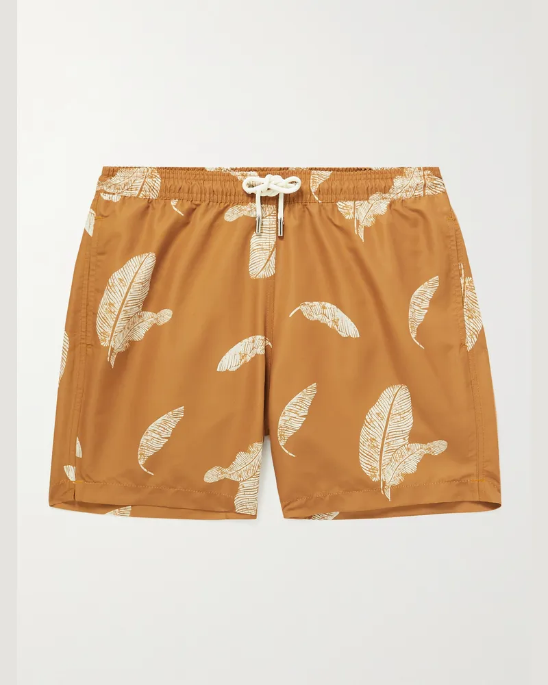 MR P. Straight-Leg Mid-Length Leaf-Print Recycled Swim Shorts Metallic