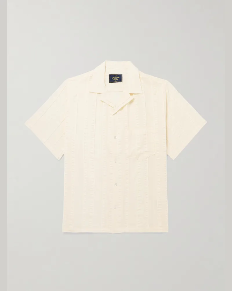 Portuguese Flannel Punta Hemd aus Baumwoll-Voile mit aufgestickten Streifen und wandelbarem Kragen Neutral