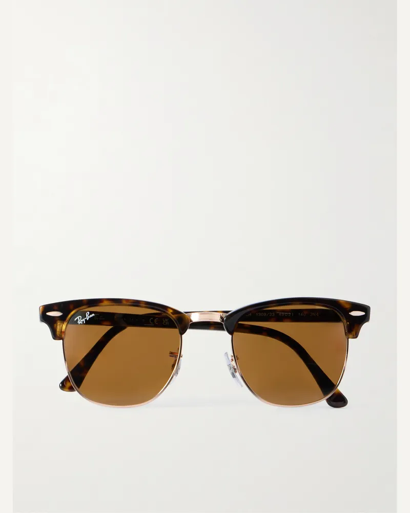 Ray Ban Clubmaster Tortoiseshell Acetate and Gold-Tone Sunglasses Tortoiseshell