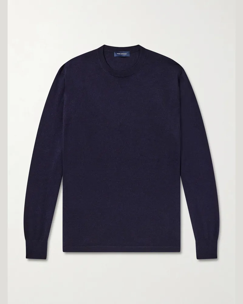 Thom Sweeney Cashmere and Silk-Blend Sweater Blue