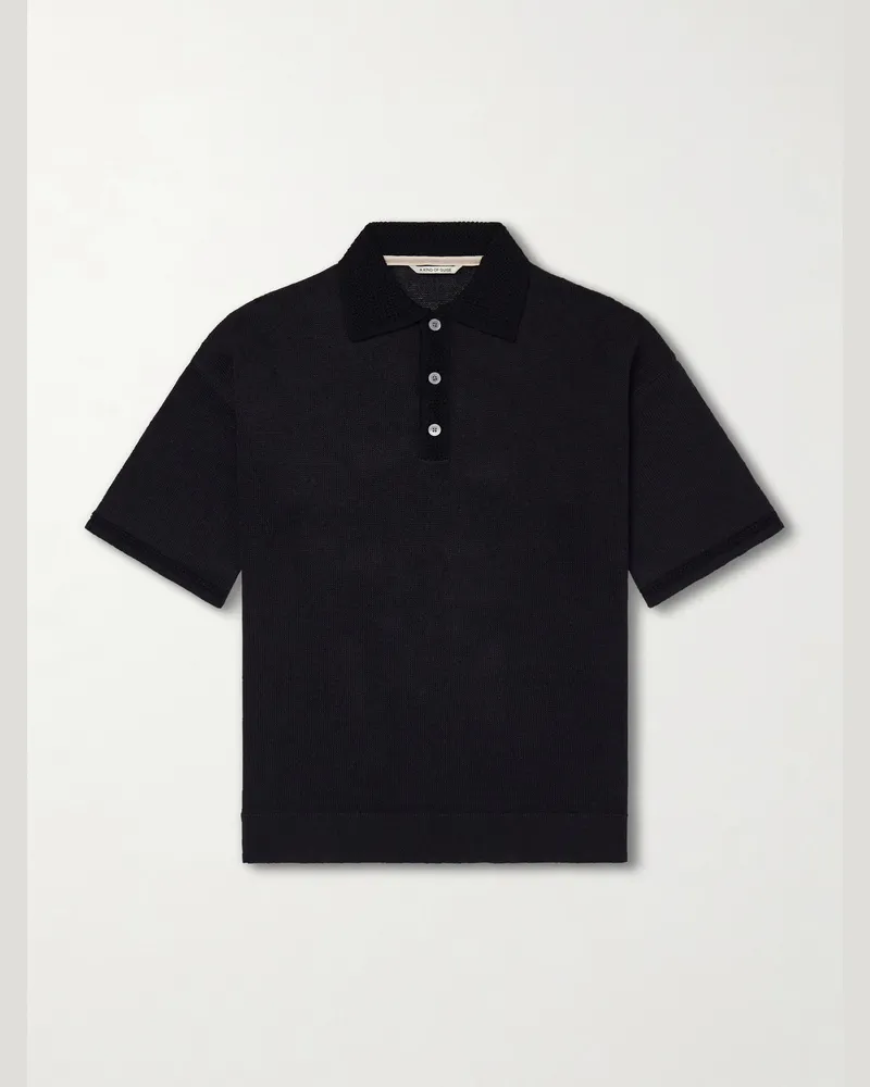 A Kind Of Guise Open-Knit Organic Cotton and Linen-Blend Polo Shirt Black