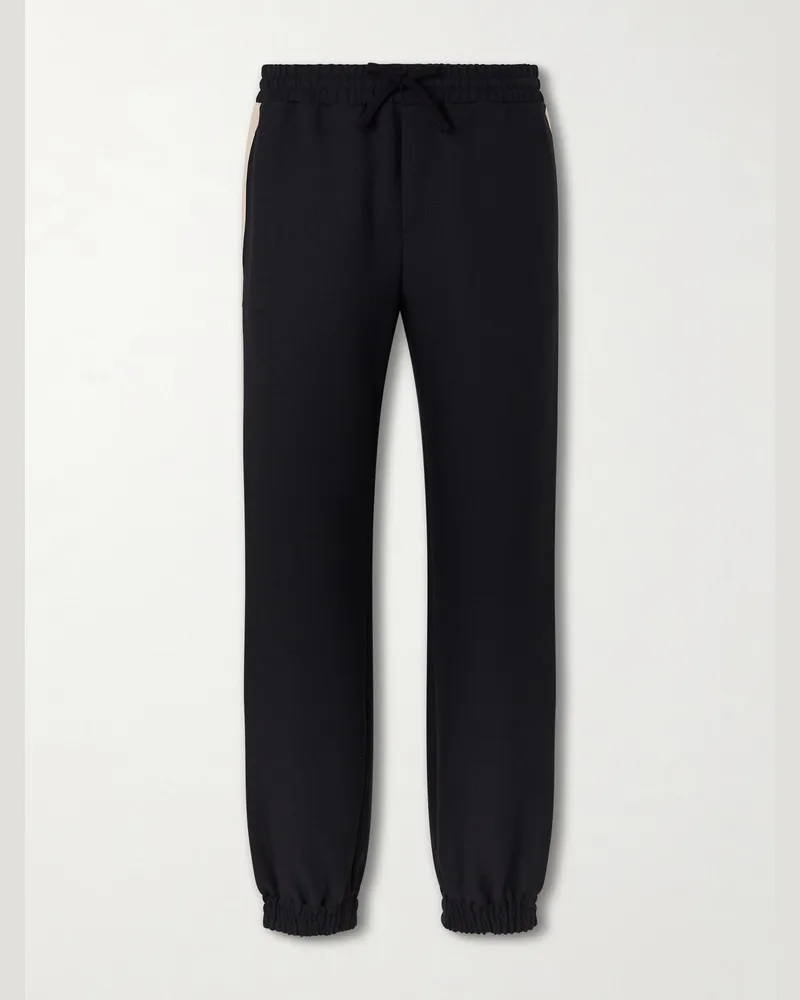 Valentino Garavani Tapered Logo-Appliqued Striped Drill Sweatpants Black