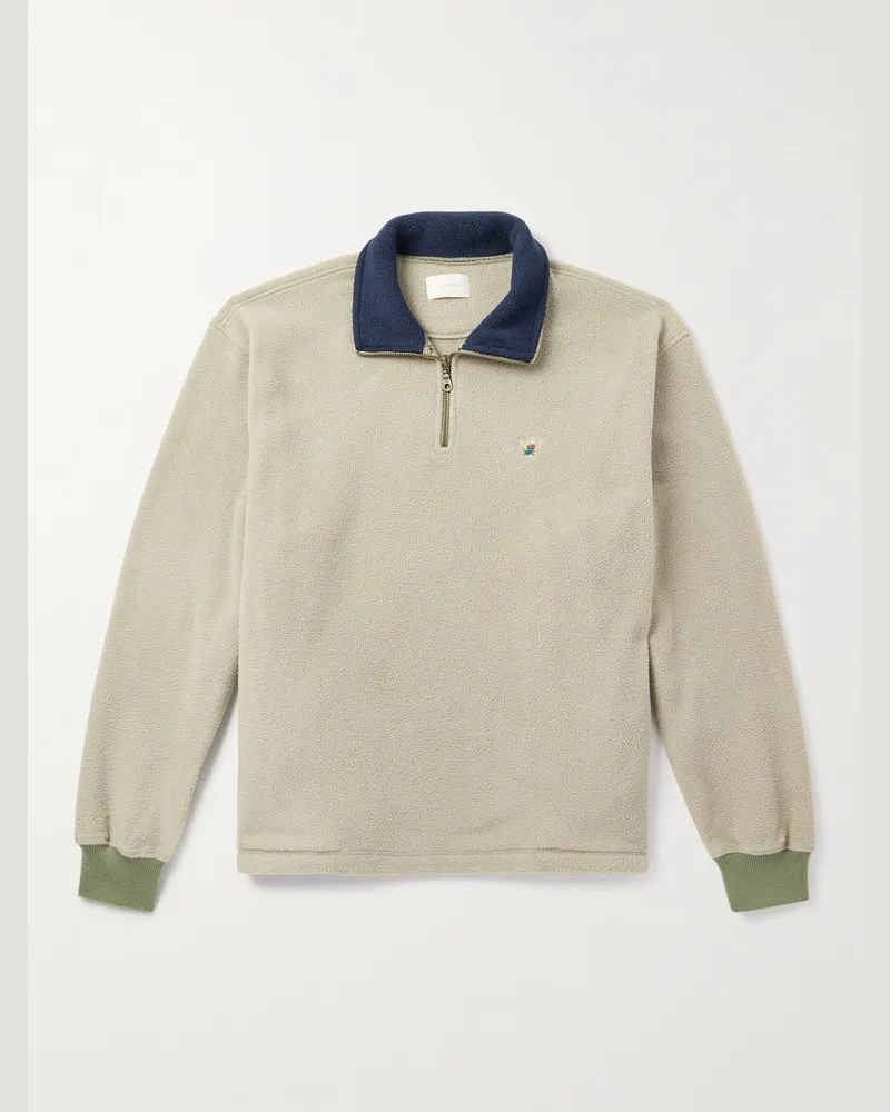 Aimé Leon Dore Sweatshirt aus Fleece mit kurzem Reißverschluss und Logostickerei Grau
