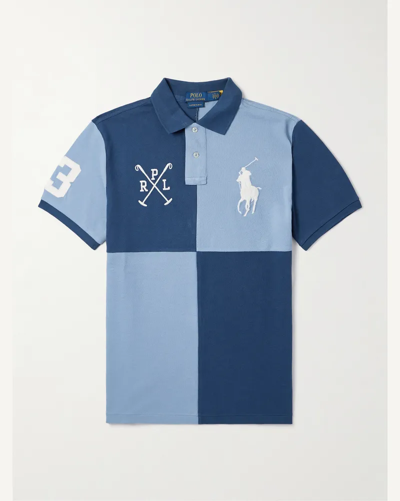Ralph Lauren Schmal geschnittenes Polohemd aus Baumwoll-Piqué mit Logostickerei Blau