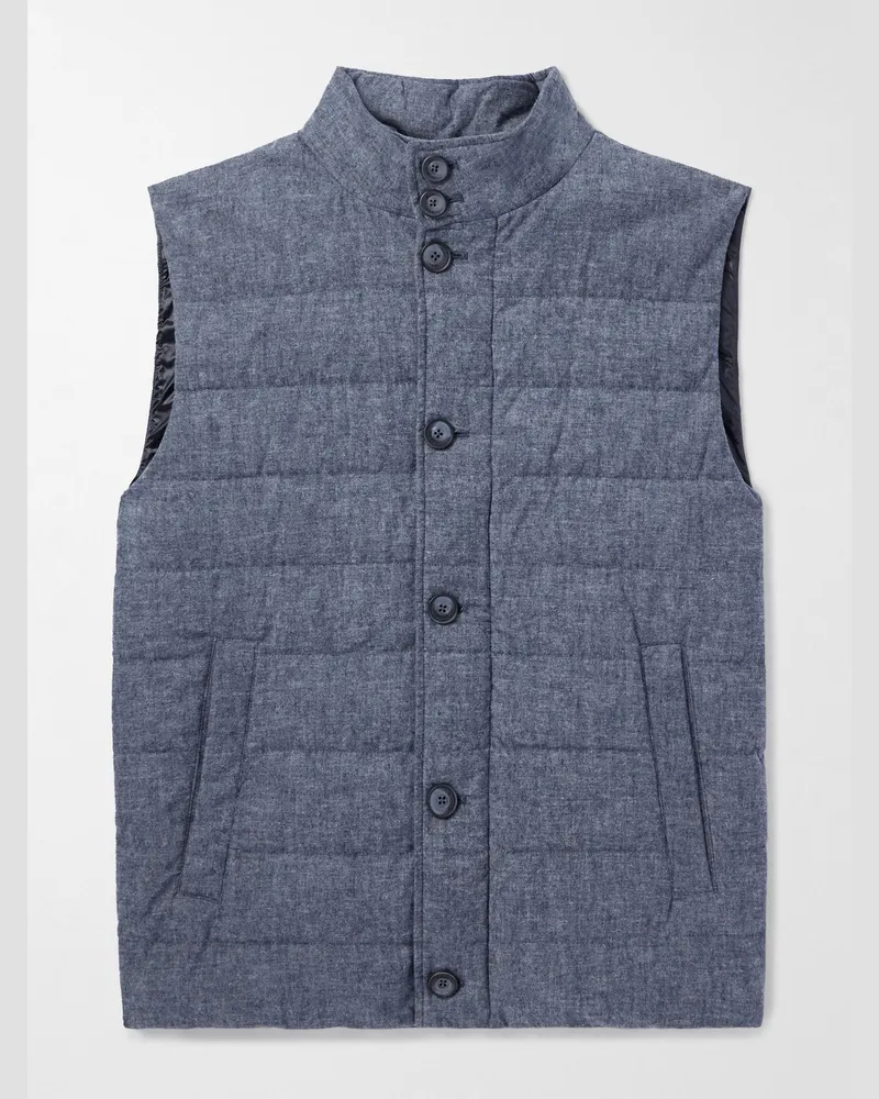 Herno Wattierte Daunenweste aus gestepptem Baumwoll-Chambray Blau