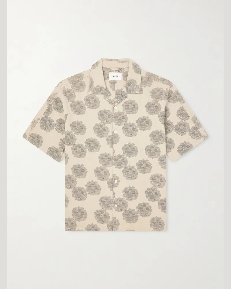 NN 07 Ole 5396 Hemd aus einer bedruckten Leinen-Baumwollmischung mit Print und Reverskragen Neutral