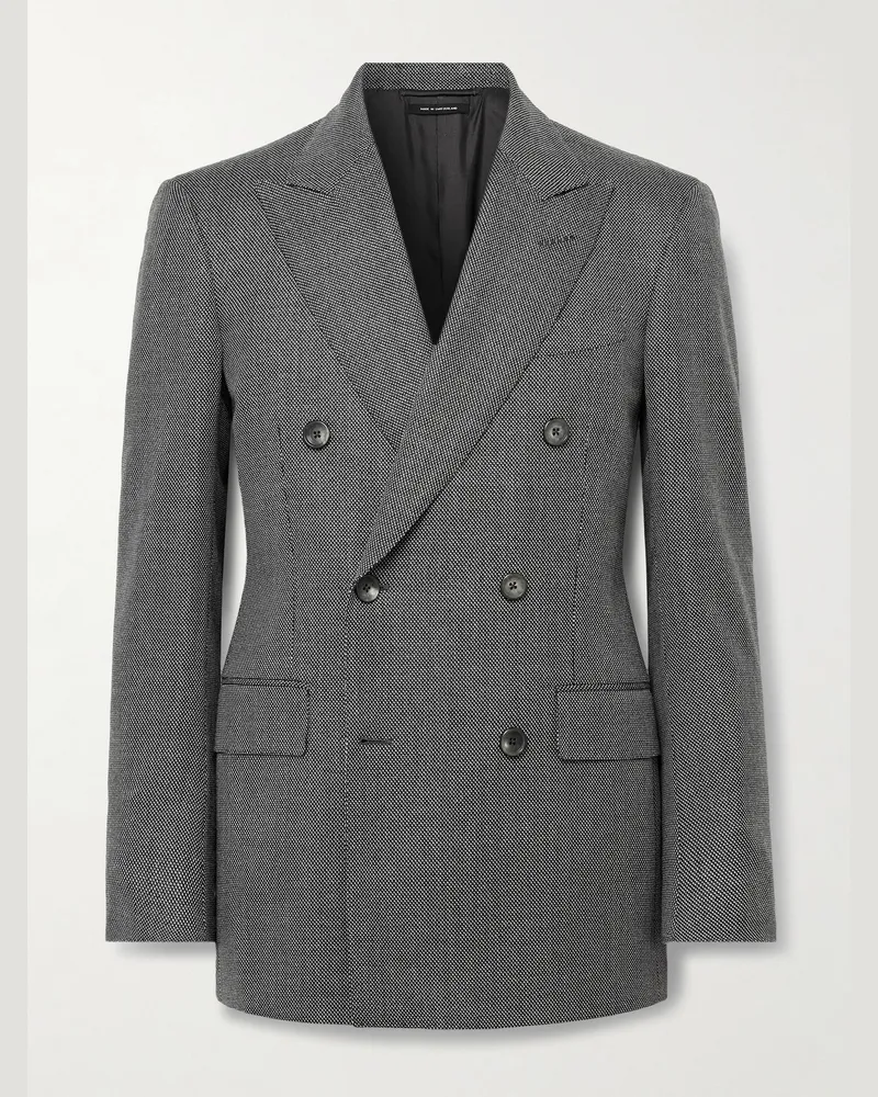 Tom Ford Doppelreihiges Sakko aus Birdseye-Piqué aus Wolle Grau