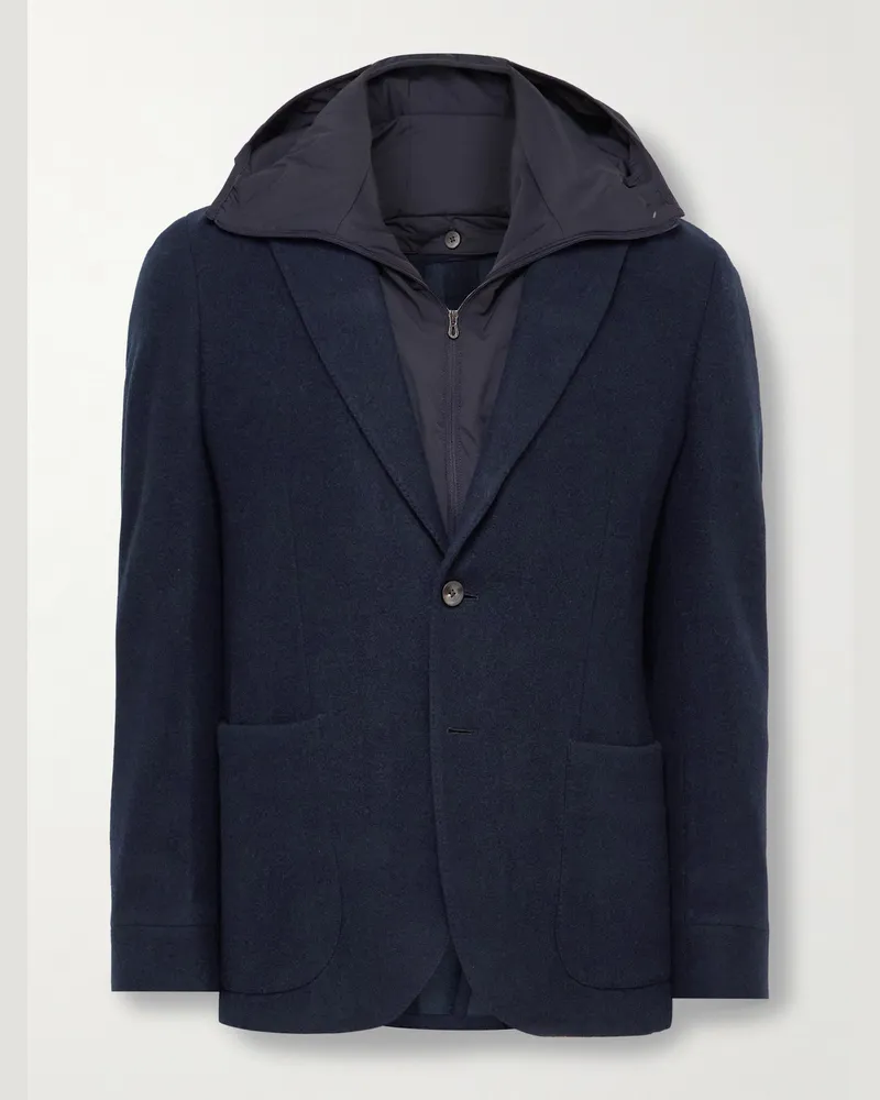 SEASE Panelled Virgin Wool-Blend and Nylon-Blend Hooded Blazer Blue