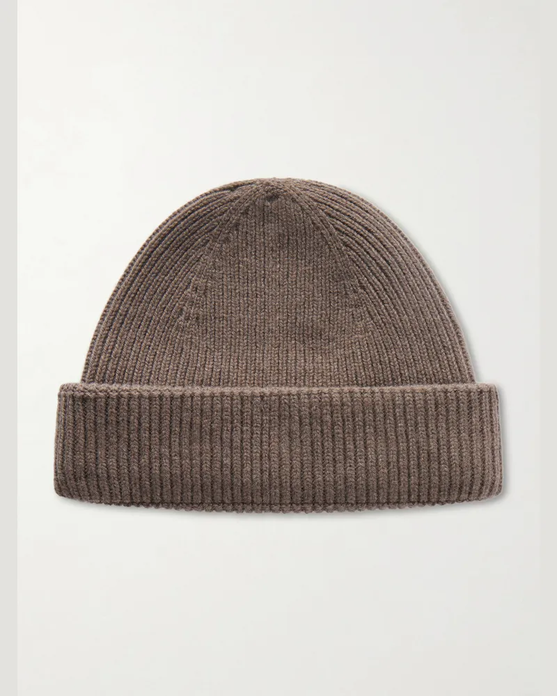 John Smedley Sunday Ribbed Cashmere and Wool-Blend Beanie Brown