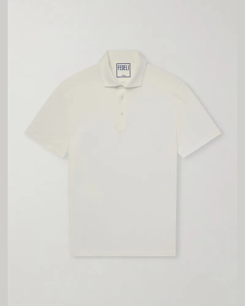 Fedeli Cotton-Blend Jersey Polo Shirt White