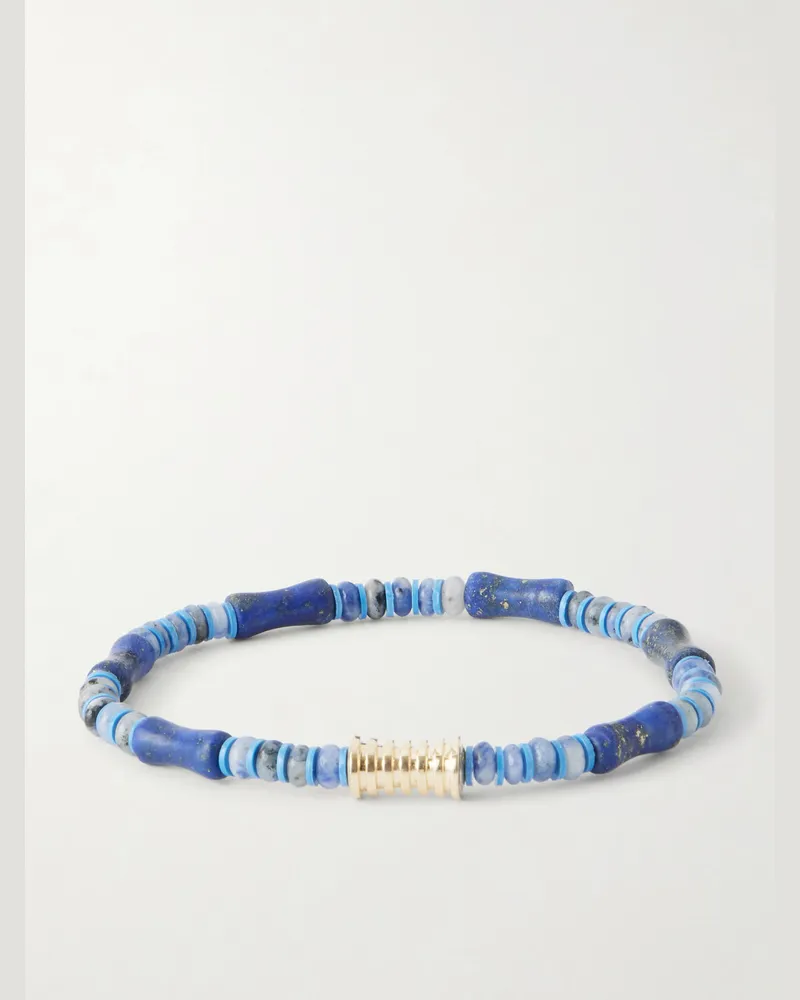 Luis Morais 14-Karat Gold Lapis Lazuli Beaded Bracelet Blue