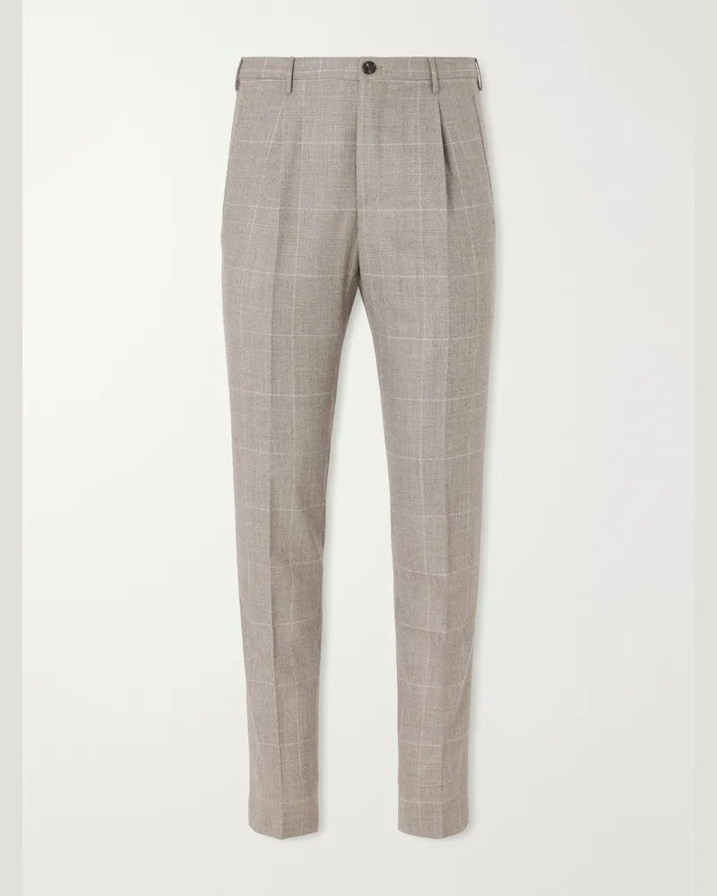 Slowear Tapered Prince of Wales Checked Wool and Cashmere-Blend Trousers Gray