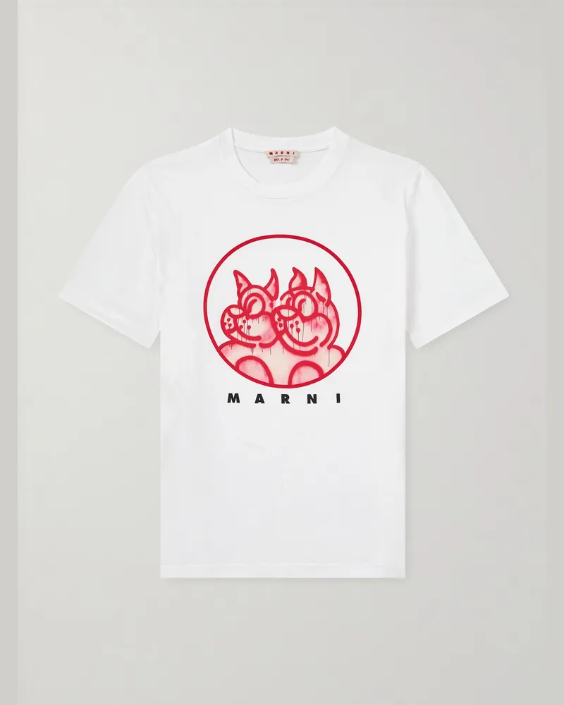 Marni Slawn T-Shirt aus Baumwoll-Jersey mit Print Weiß