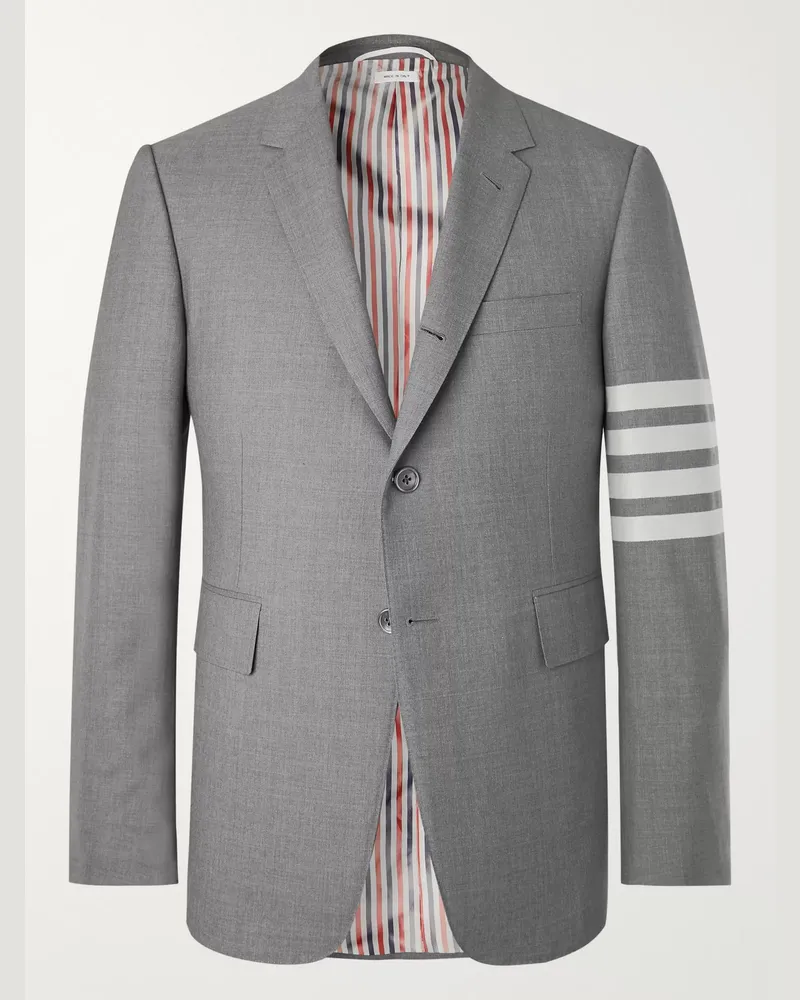 Thom Browne Grey schmal geschnittenes Sakko aus Wolle mit gestreiftem Futter Grau