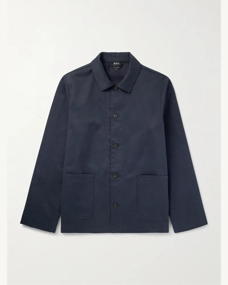 A.P.C. Kerlouan Hemdjacke aus Baumwoll-Twill mit Logostickerei Blau