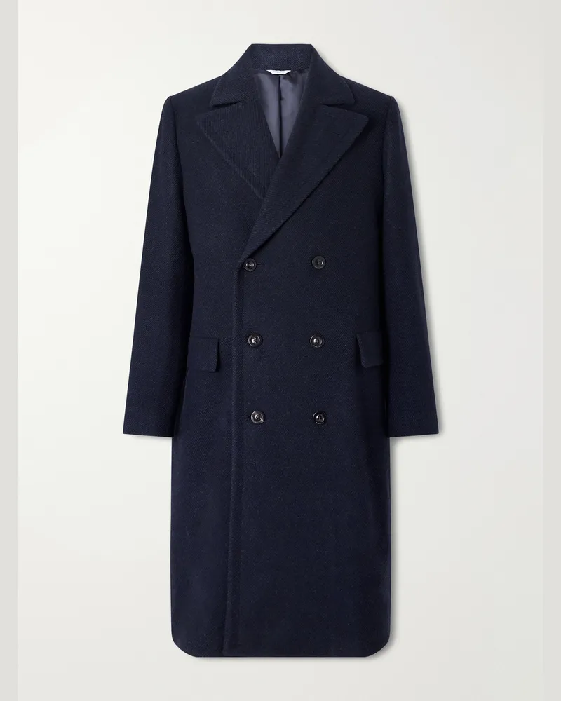 Boglioli Double-Breasted Virgin Wool and Cashmere-Blend Twill Coat Blue