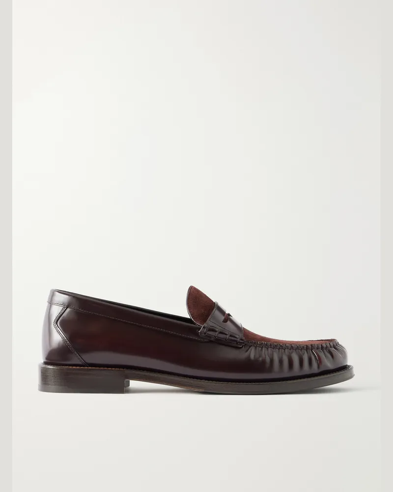 Brunello Cucinelli Suede Penny Loafers Burgundy