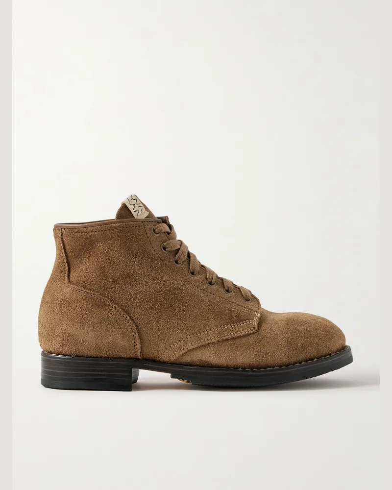 Visvim Brigadier-Folk Schnürstiefel aus Veloursleder mit Lederbesatz Braun