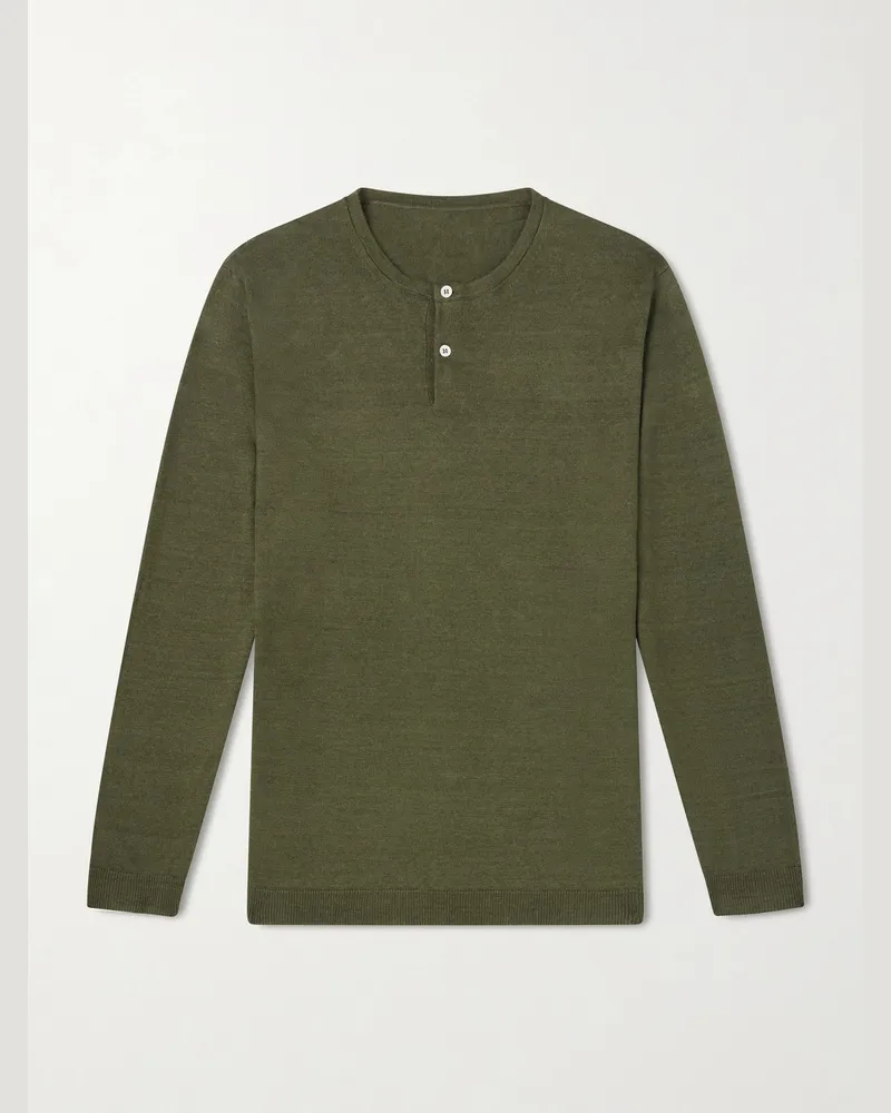 Anderson & Sheppard Linen Henley T-Shirt Green