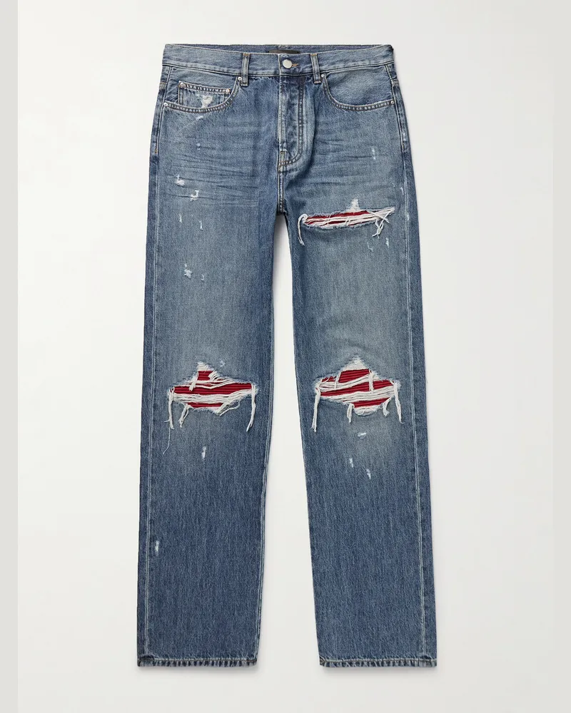 Amiri MX1 Straight-Leg Panelled Distressed Jeans Blue