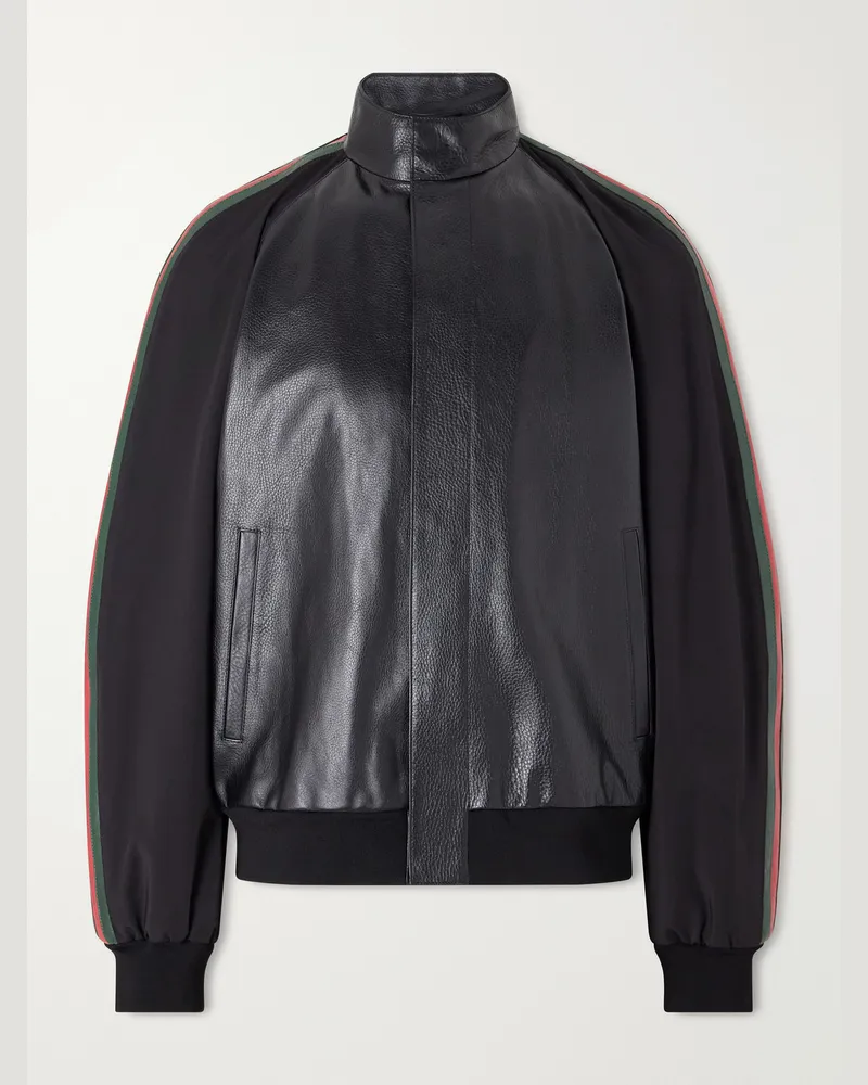 Gucci Webbing-Trimmed Shell and Leather Bomber Jacket Black