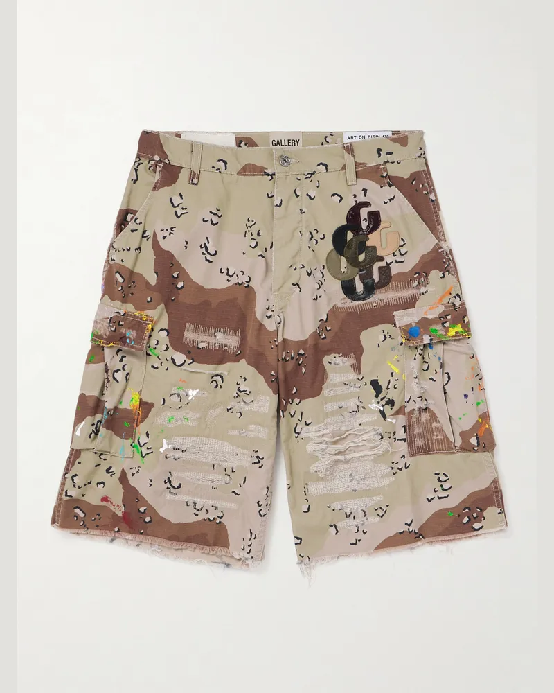 GALLERY DEPT. Kenzi Chocolate Chip Appliquéd Distressed Camouflage-Print Cotton-Ripstop Shorts Neutrals