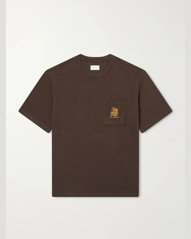 Aimé Leon Dore St. George Logo-Embroidered Cotton-Jersey T-Shirt Brown