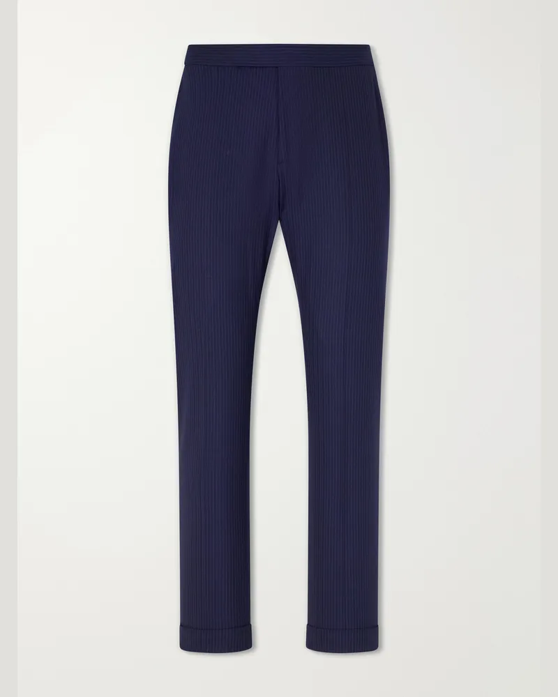 Ralph Lauren Straight-Leg Pinstriped Wool-Blend Suit Trousers Blue