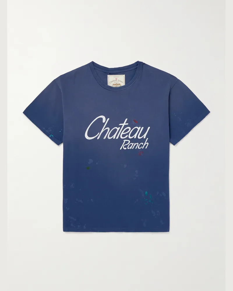GALLERY DEPT. Chateau Ranch Distressed Printed Supima Cotton-Jersey T-Shirt Blue