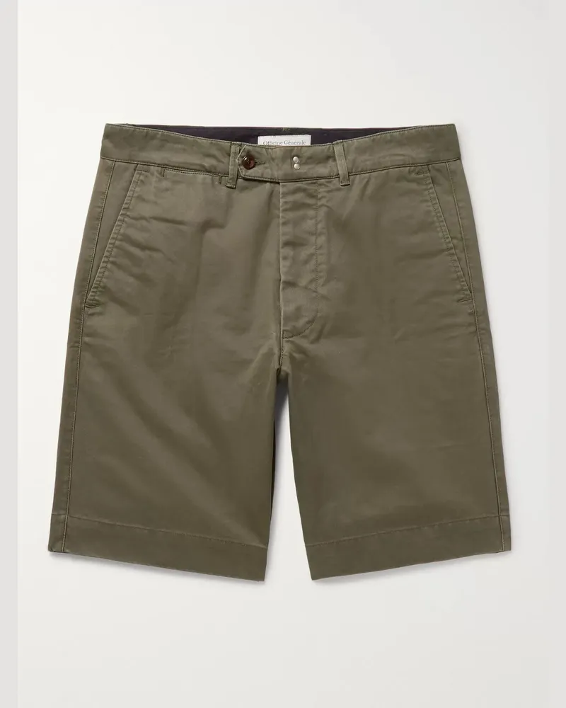 Officine Generale Fisherman Cotton-Twill Shorts Green