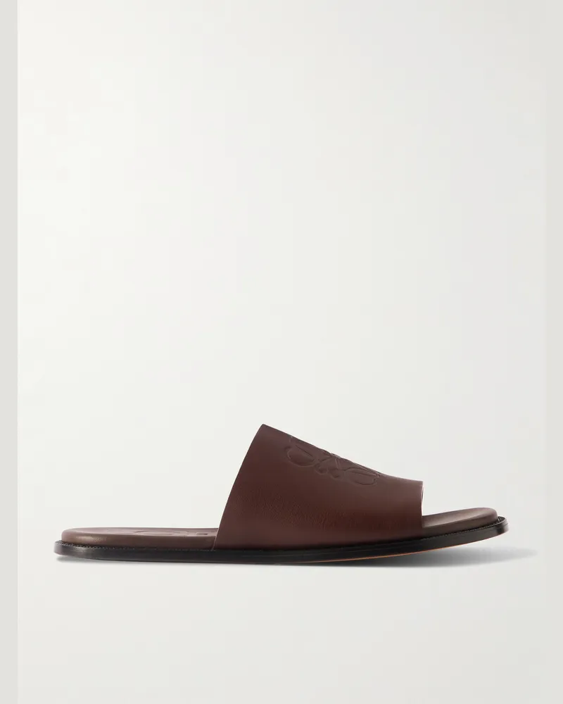 Loewe Paula's Ibiza Pantoletten aus Leder mit Logoprägung Burgunder