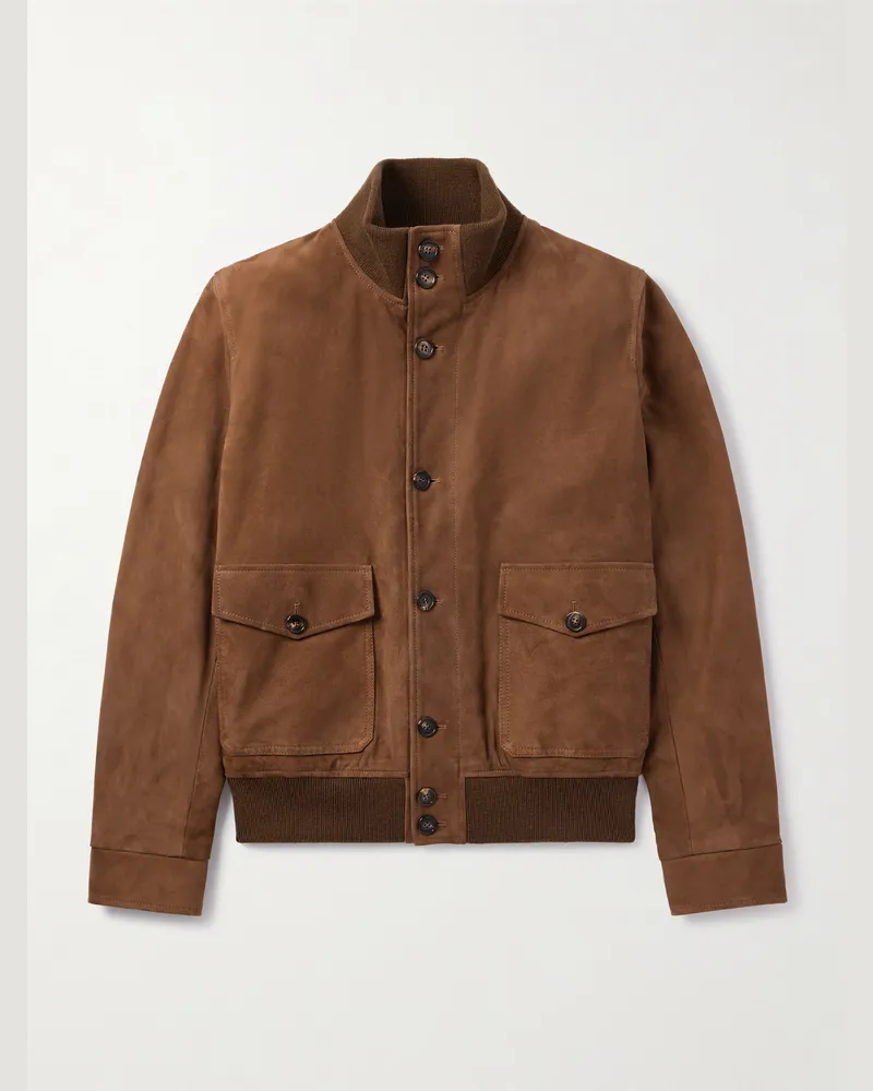 Incotex Bomberjacke aus Veloursleder Braun