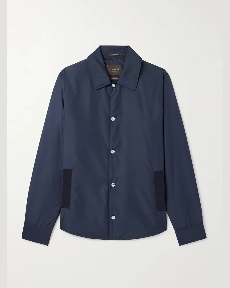 Incotex Teknosartorial Hemdjacke aus wattiertem Shell mit Ripsband Blau