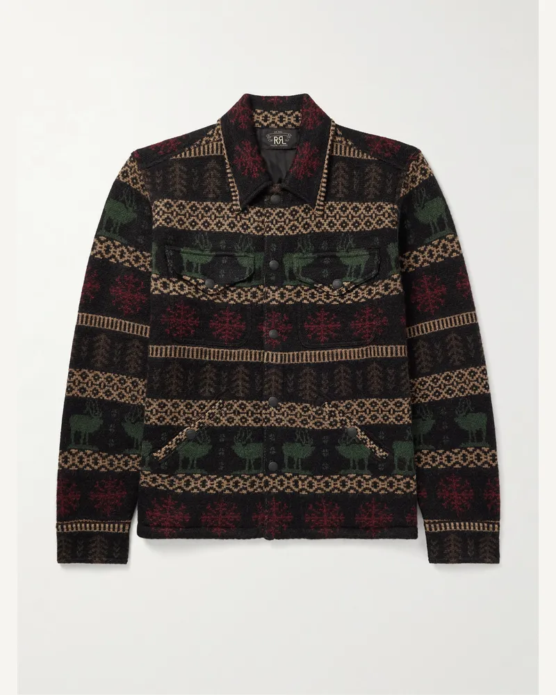 RRL Hemdjacke aus Jacquard aus einer Alpakawoll-Wollmischung mit Fair-Isle-Muster Schwarz