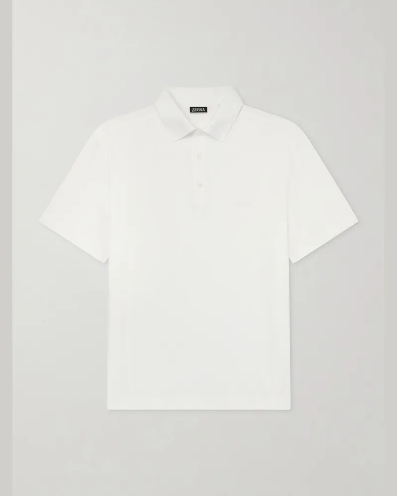 Ermenegildo Zegna Embroidered Cotton-Piqué Polo Shirt White
