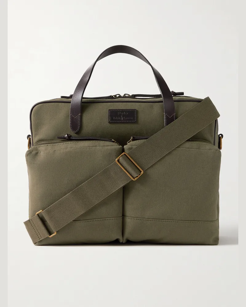 Ralph Lauren Umhängetasche aus Baumwoll-Canvas mit Lederbesatz Grün