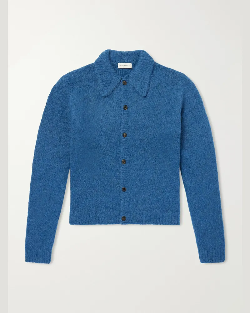 Dries van Noten Mora Cropped Alpaca-Blend Cardigan Blue
