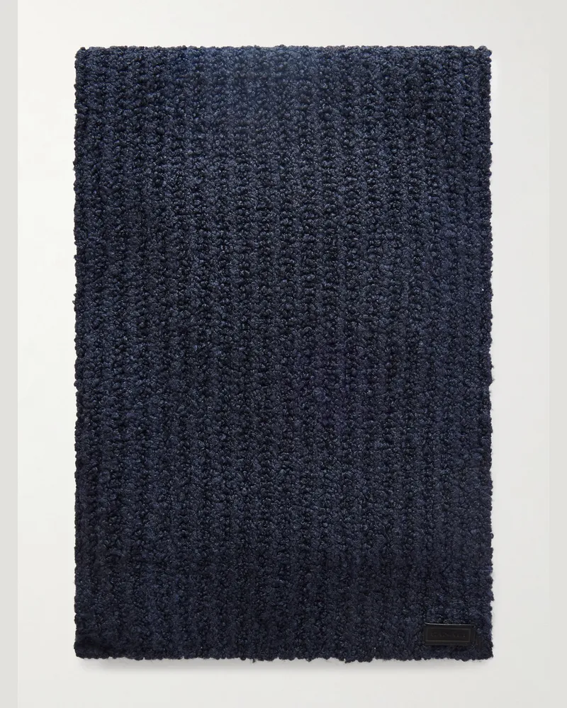 Canali Schal aus Bouclé aus einer Woll-Seidenmischung in Rippstrick Blau