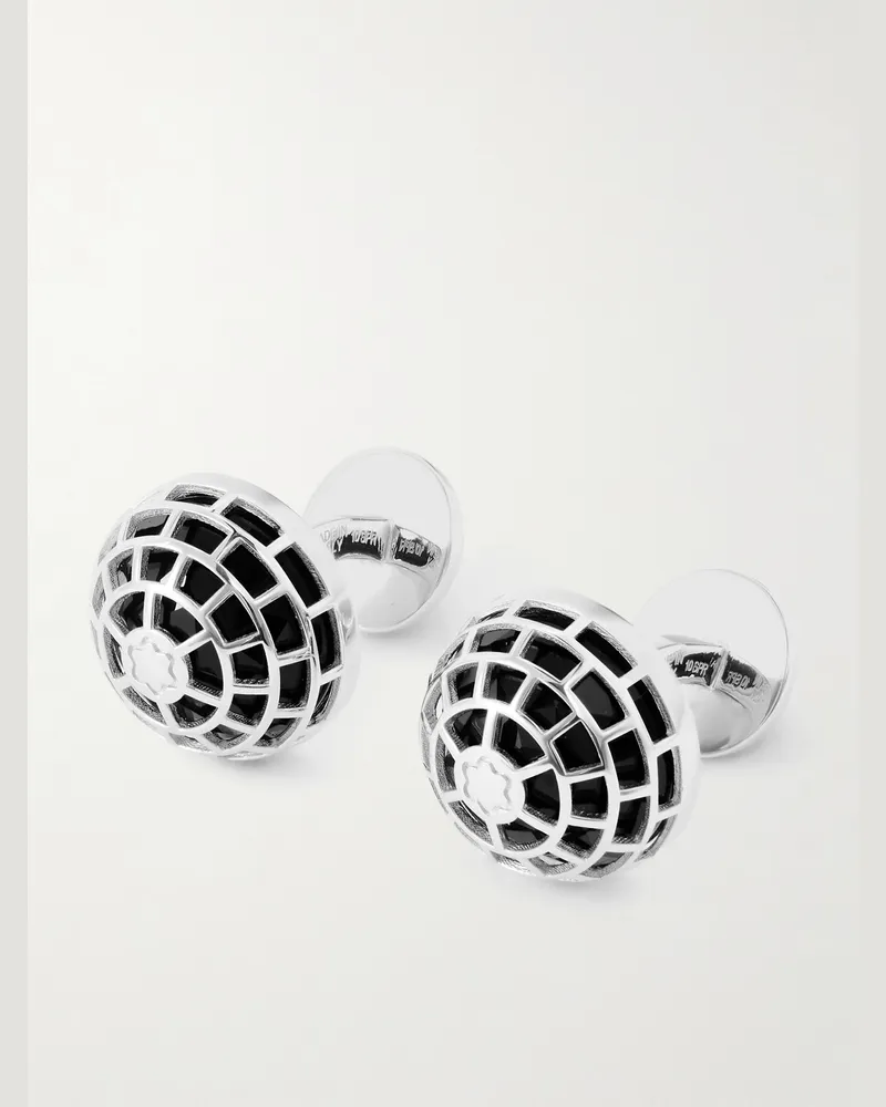 Montblanc Meisterstück Igloo Manschettenknöpfe aus Silber mit Onyxen Silber