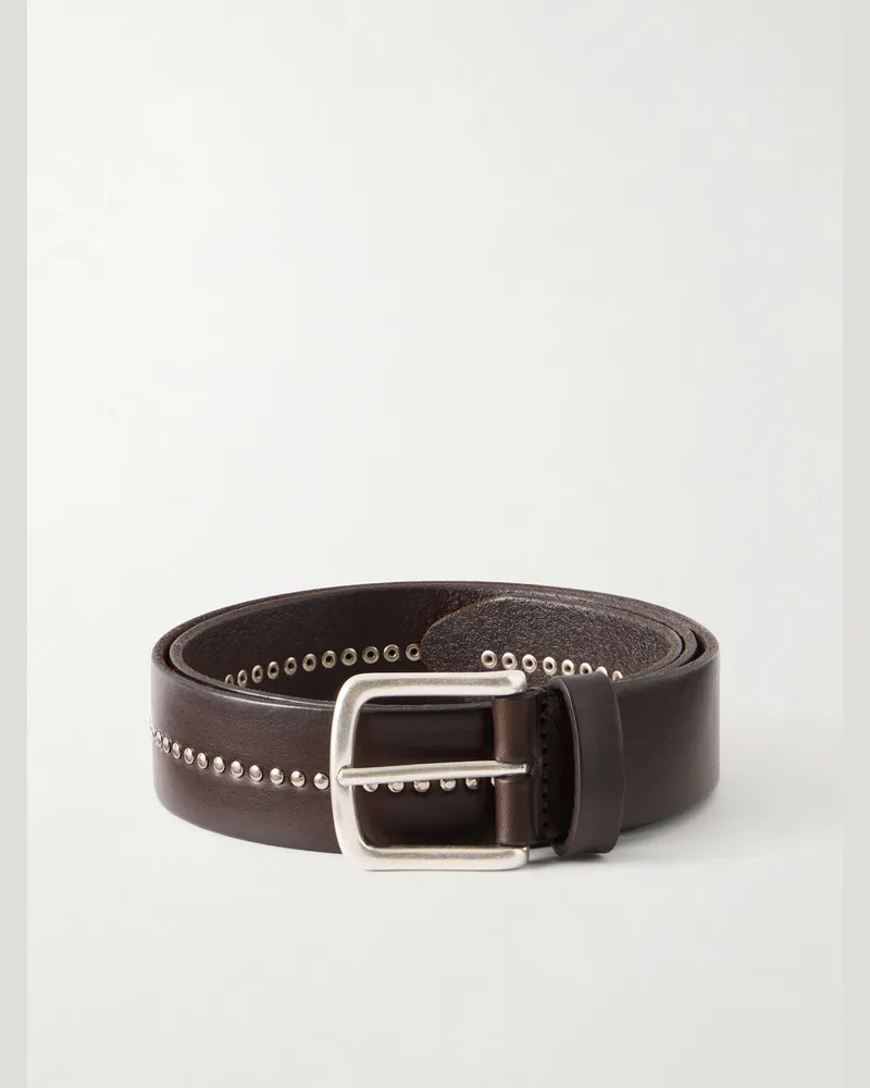 Anderson's 3cm Stud-Embellished Leather Belt Brown
