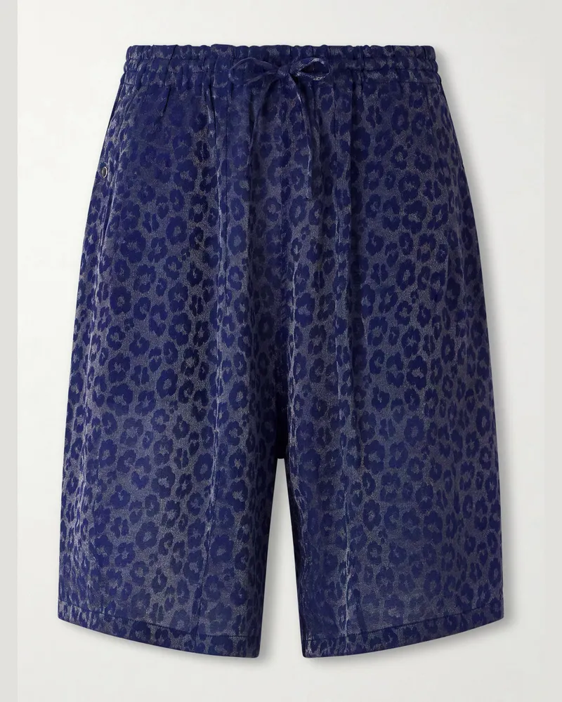 NEEDLES H.D. Straight-Leg Leopard-Jacquard Drawstring Shorts Blue
