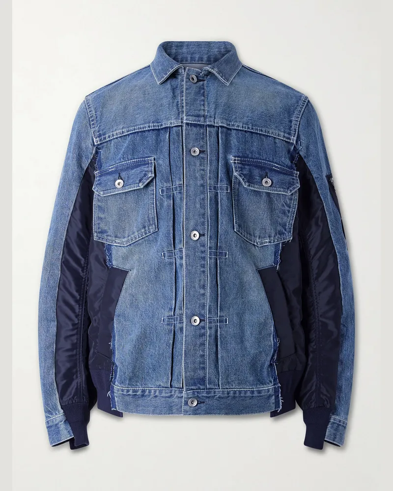 Sacai Bomberjacke aus Denim und Nylon-Twill Blau