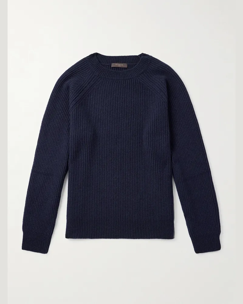 Incotex Zanone Pullover aus Schurwolle in Rippstrick Blau