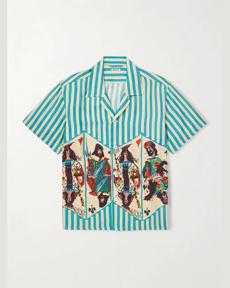 BODE Royals Hemd aus bedruckter Seide mit Reverskragen und Streifen Blau