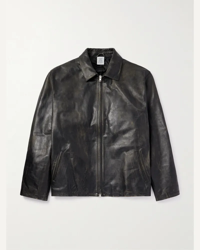 VETEMENTS Lederjacke in Distressed-Optik Schwarz