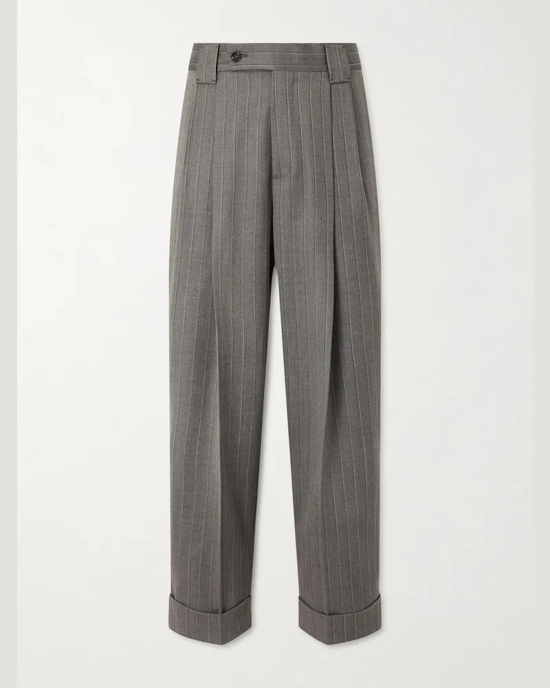 Versace Pleated Pinstriped Virgin Wool-Twill Trousers Gray