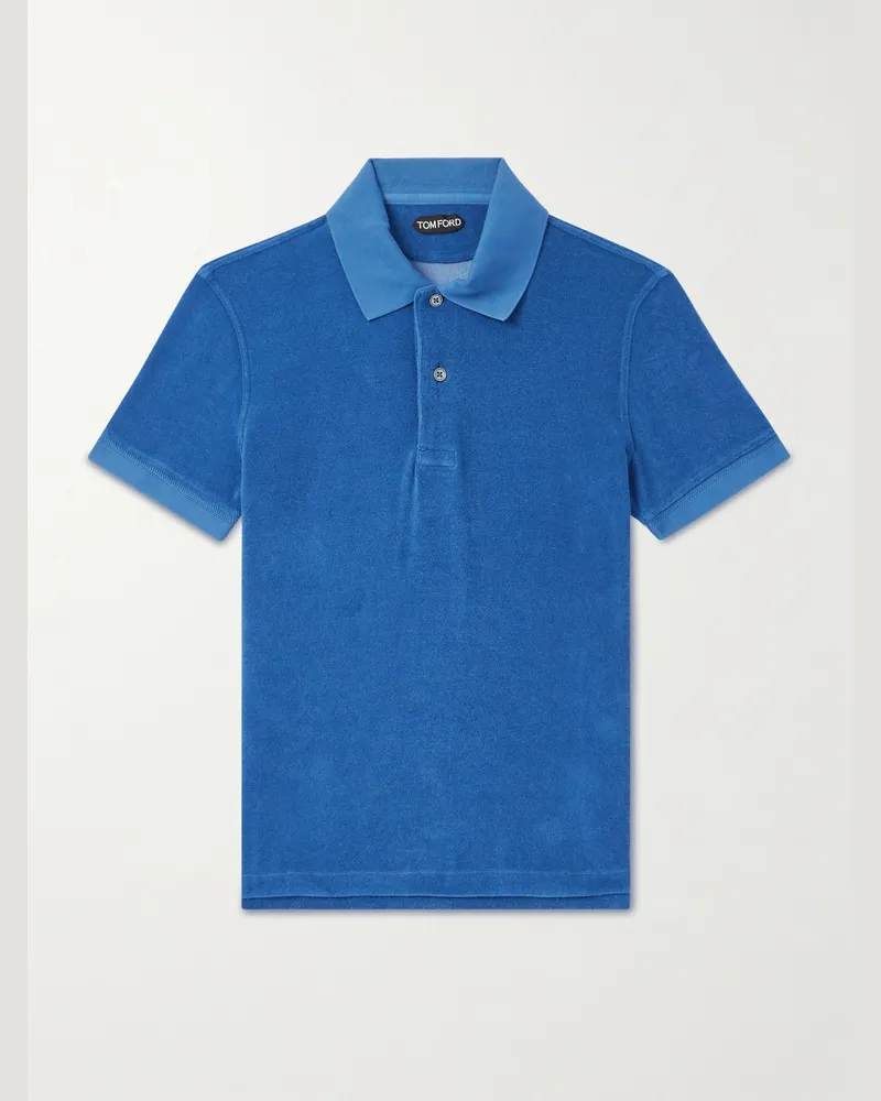 Tom Ford Cotton-Blend Terry Polo Shirt Blue