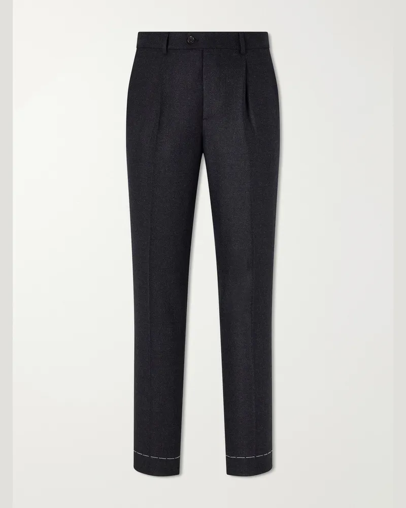Brunello Cucinelli Straight-Leg Pleated Virgin Wool Suit Trousers Blue