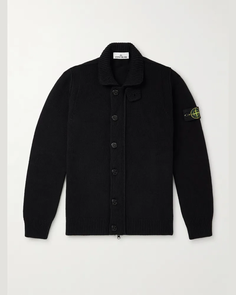 Stone Island Cardigan aus einer Wollmischung mit Logodetail Schwarz
